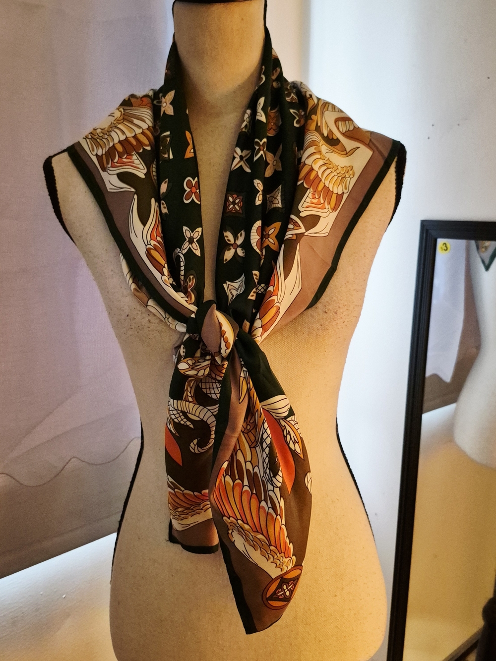 Baroque Botanical Large Square Vibrant Green/Amber/Cream/Mustard Yellow Scarf